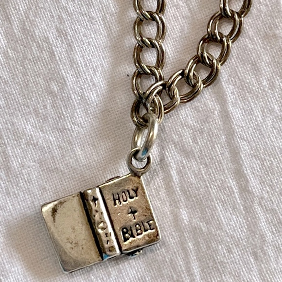 Sterling Charm Bracelet with Bible Charm - Picture 1 of 6